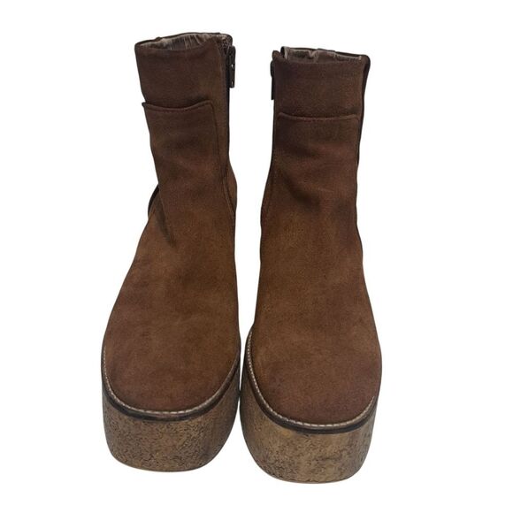 Vintage Zara Y2K Boho Chunky Platform Suede Block Heel Ankle Boots Size 39 Brown - Picture 8 of 16